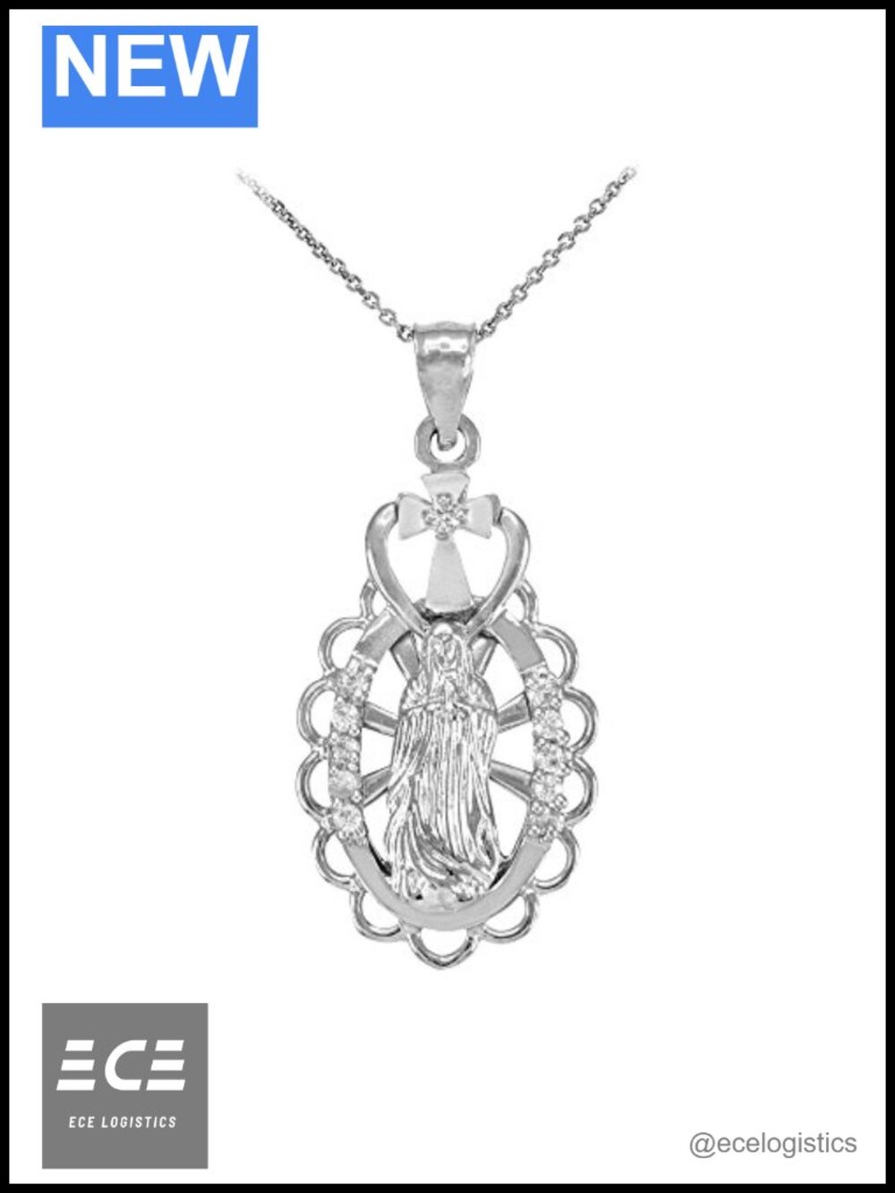 925 Sterling Silver Our Lady of Guadalupe Miraculous Medal Pendant Necklace 16"